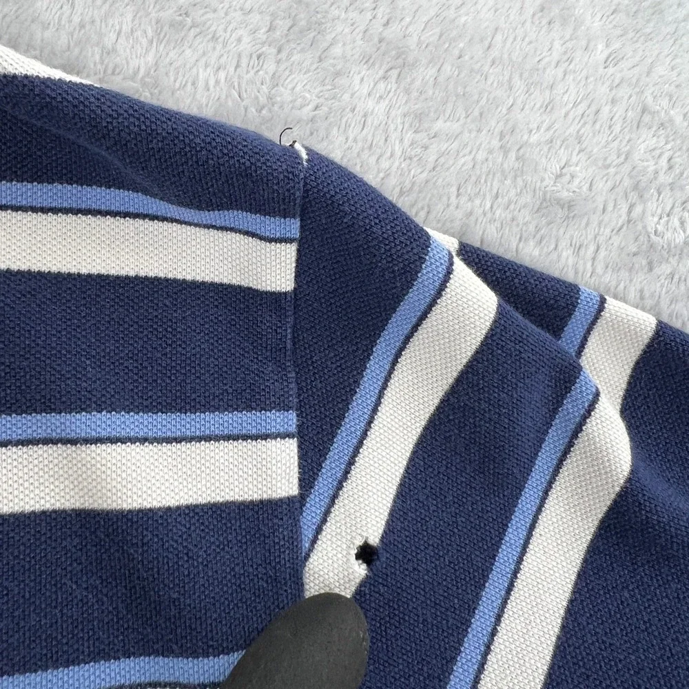 Polo Ralph Lauren Striped Pique Polo Shirt Mens 2XL Blue Short Sleeve Preppy